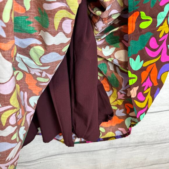 Peach Love Women's Square Neck Puff Sleeve Burgundy Colorful Dress Size Medium - Picture 5 of 8